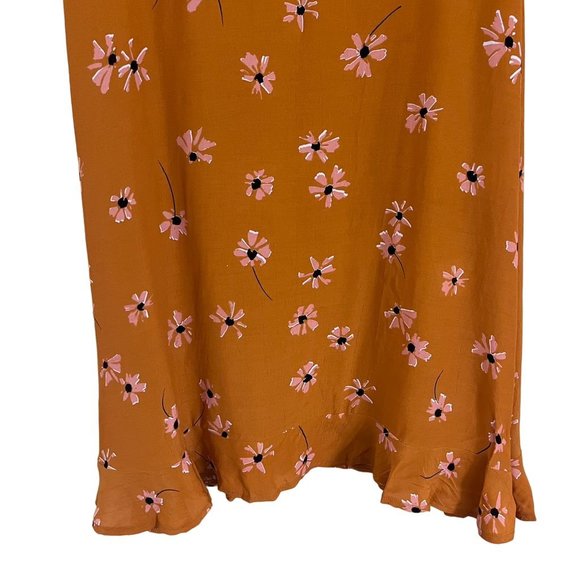 Faithfull The Brand Emilia Floral Midi Dress Orange Pink Women's Size M Medium - Picture 7 of 12